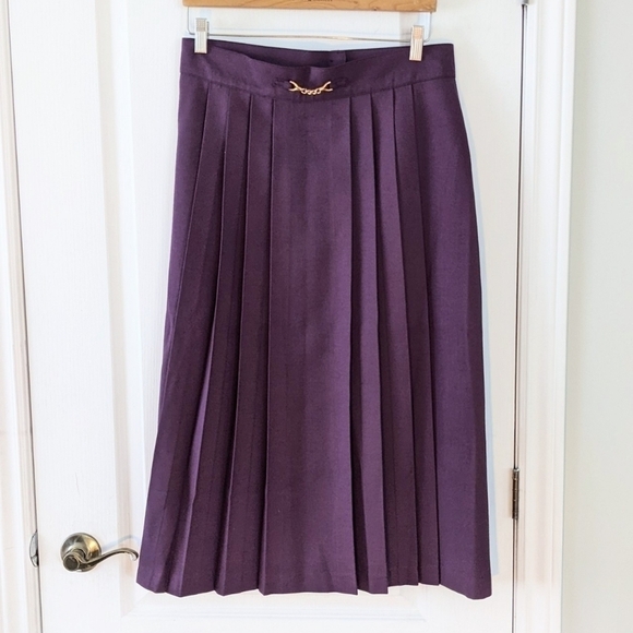 VINTAGE Lana Lee purple burgundy pleated midi skirt size Medium Large @A9 - Picture 2 of 9